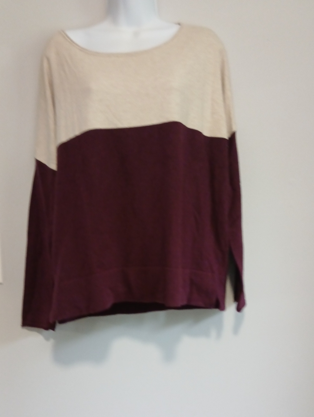 Banana Republic Two-Tone Crewneck Sweatshirt in Cream and Plum